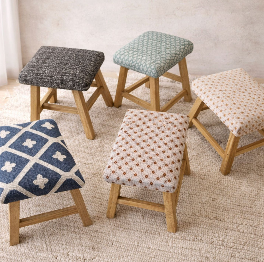 Upholstered Elm Stool - Limited Edition - Warm Stripes Dining Furniture Beachwood Designs 
