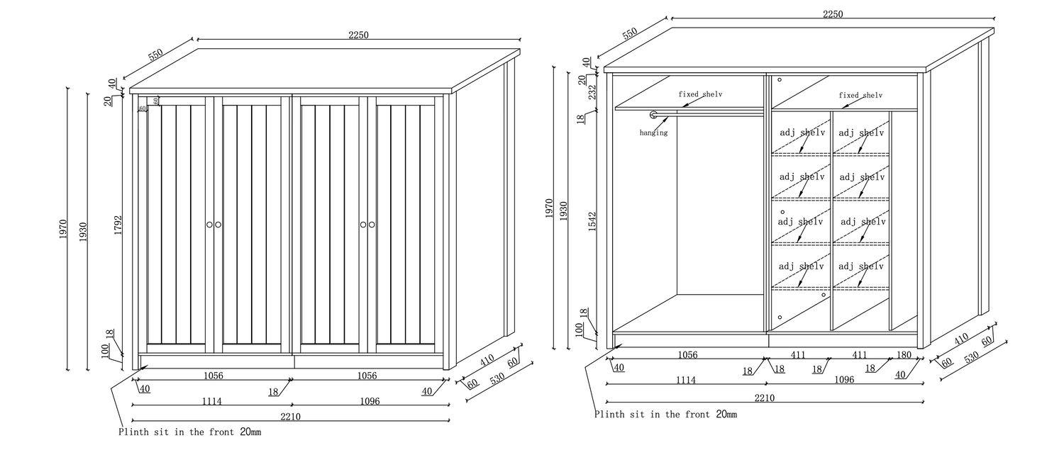 Technical drawing of a wooden cabinet with dimensions and installation instructions.