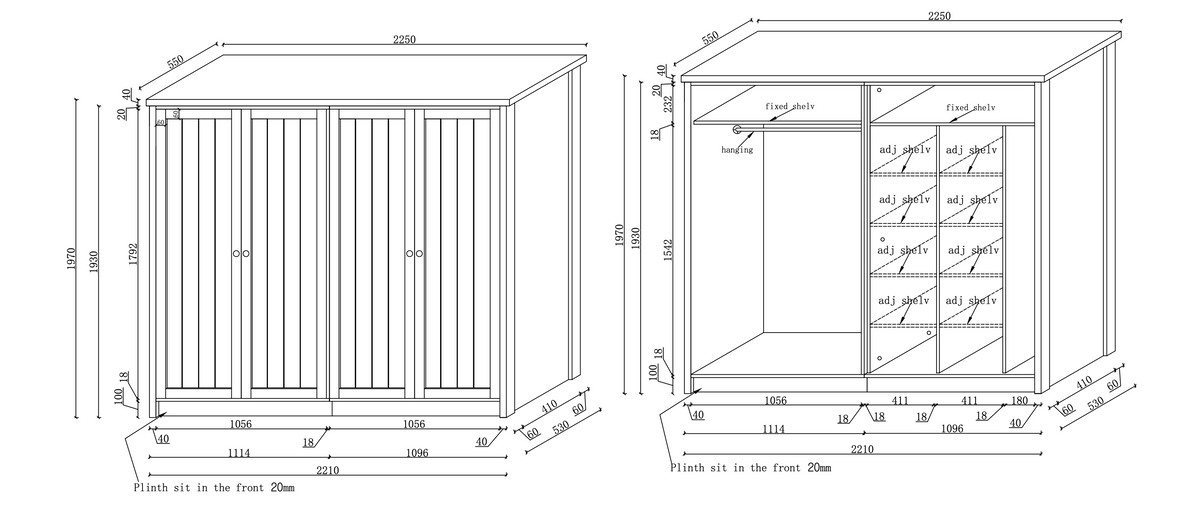 Technical drawing of a wooden cabinet with dimensions and installation instructions.