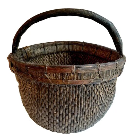 Vintage Chinese Woven Willow Basket Homewares Beachwood Designs