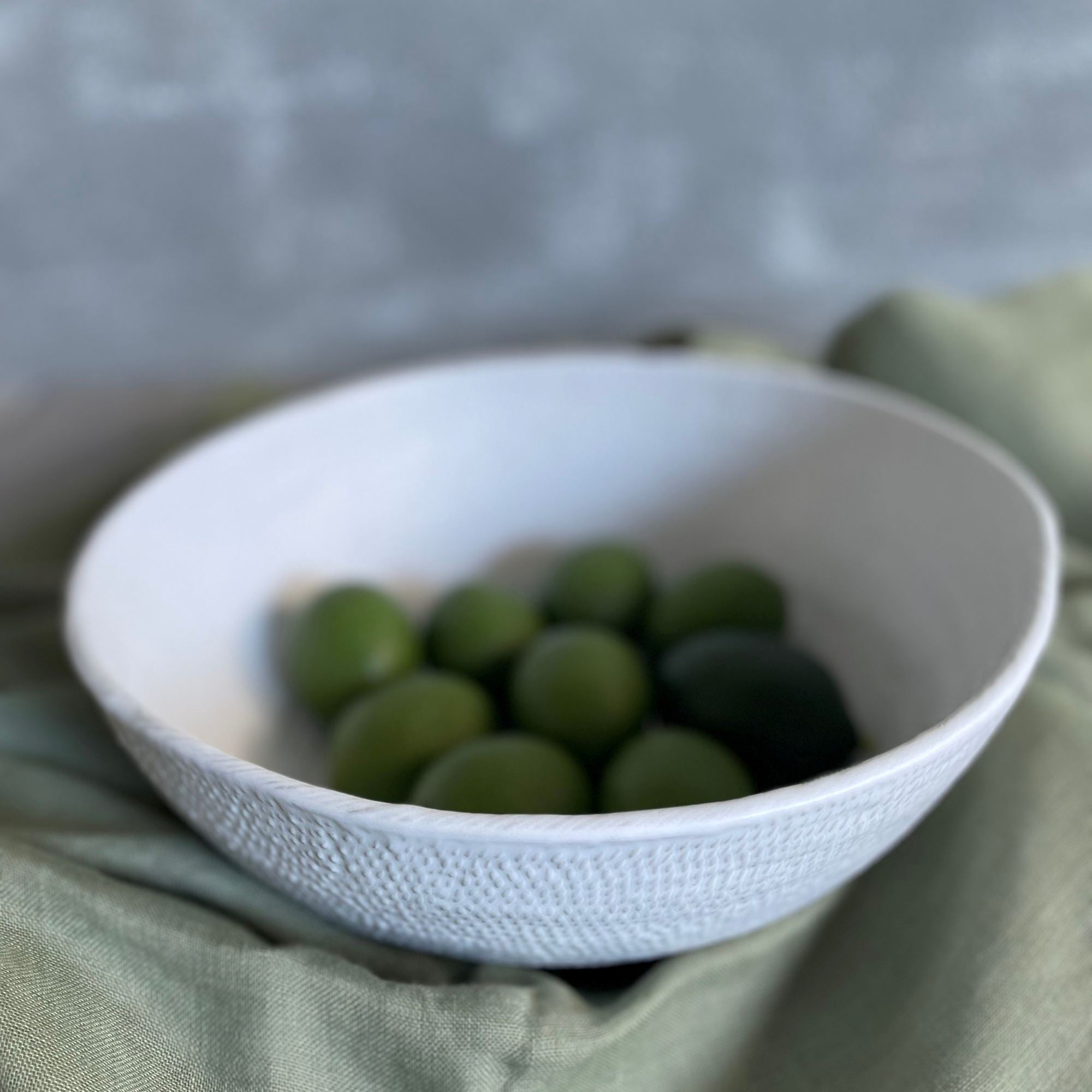 White Ceramic Rattan Bowl Homewares Beachwood Designs 