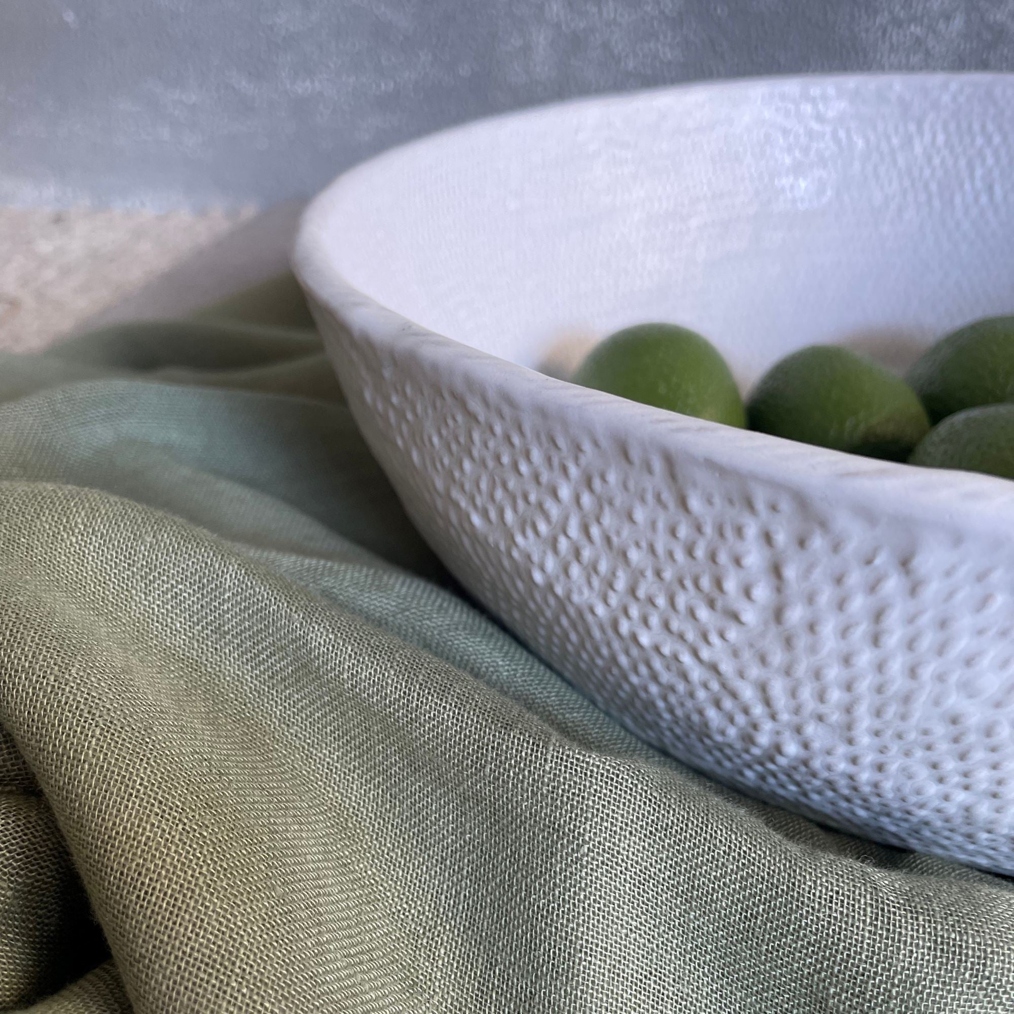 White Ceramic Rattan Bowl Homewares Beachwood Designs 